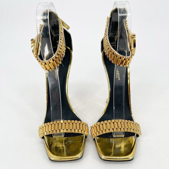 Giuseppe Zanotti for Christian Cowan Gold Watch Buckle Wedge Sandals IT 37.5 - Picture 6 of 15